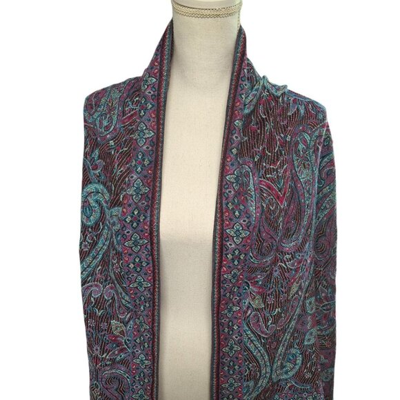 Wrap Shawl Frings Boho Wide‎ Scarf Accessory Blue Purple Paisley Tribal - Picture 9 of 10